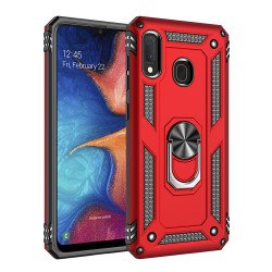 Samsung Galaxy A20 / A30 Tech Armor Ring Grip Case with Metal Plate (Red)